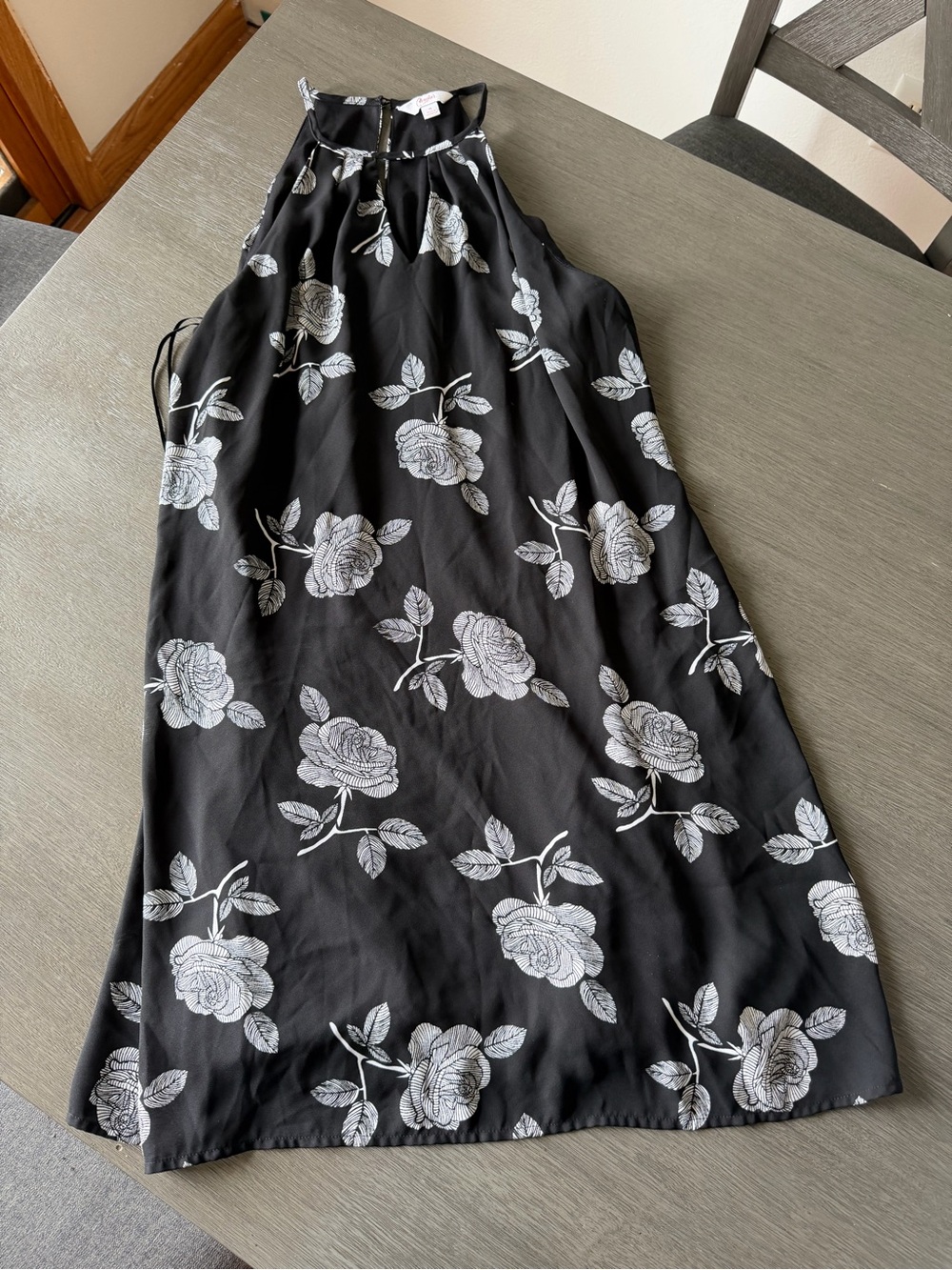 Candie's Black Halter Dress with White Rose Print